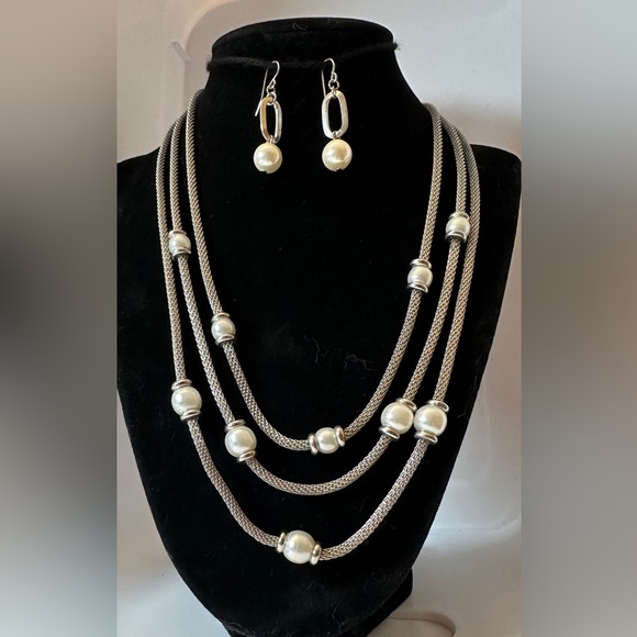 Necklace with Three Strands and Matching Earrings - Christopher & Banks - Picture 1 of 2